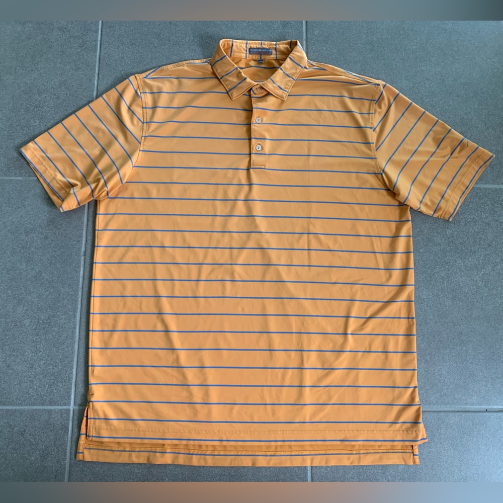 Peter Millar Summer Comfort Golf Polo Shirt Men's Xl Orange Blue Stripe